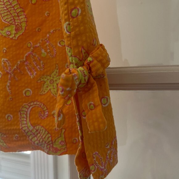 Lily Pulitzer Orange Yellow Seahorse Design Lined Cotton 18" Skirt Sz 12 - Picture 5 of 8
